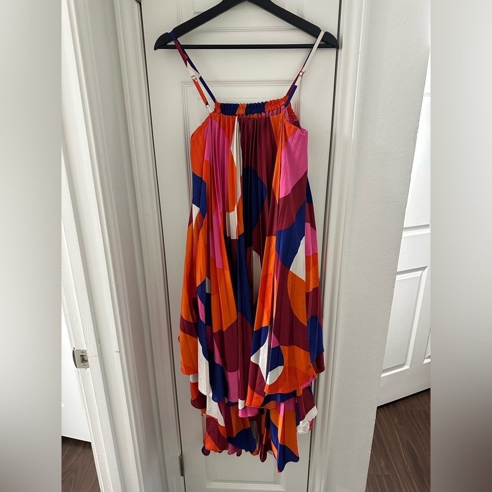 Anthropologie Hutch Design Zane High-Low Accordion Pleated Satin Dress - Picture 4 of 4
